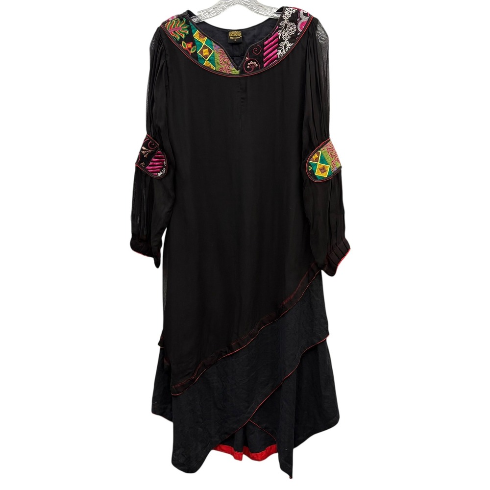 MissSoni Women's‎ Black Embroidered Trim Long Sleeve Maxi Dress Bohemian size XS